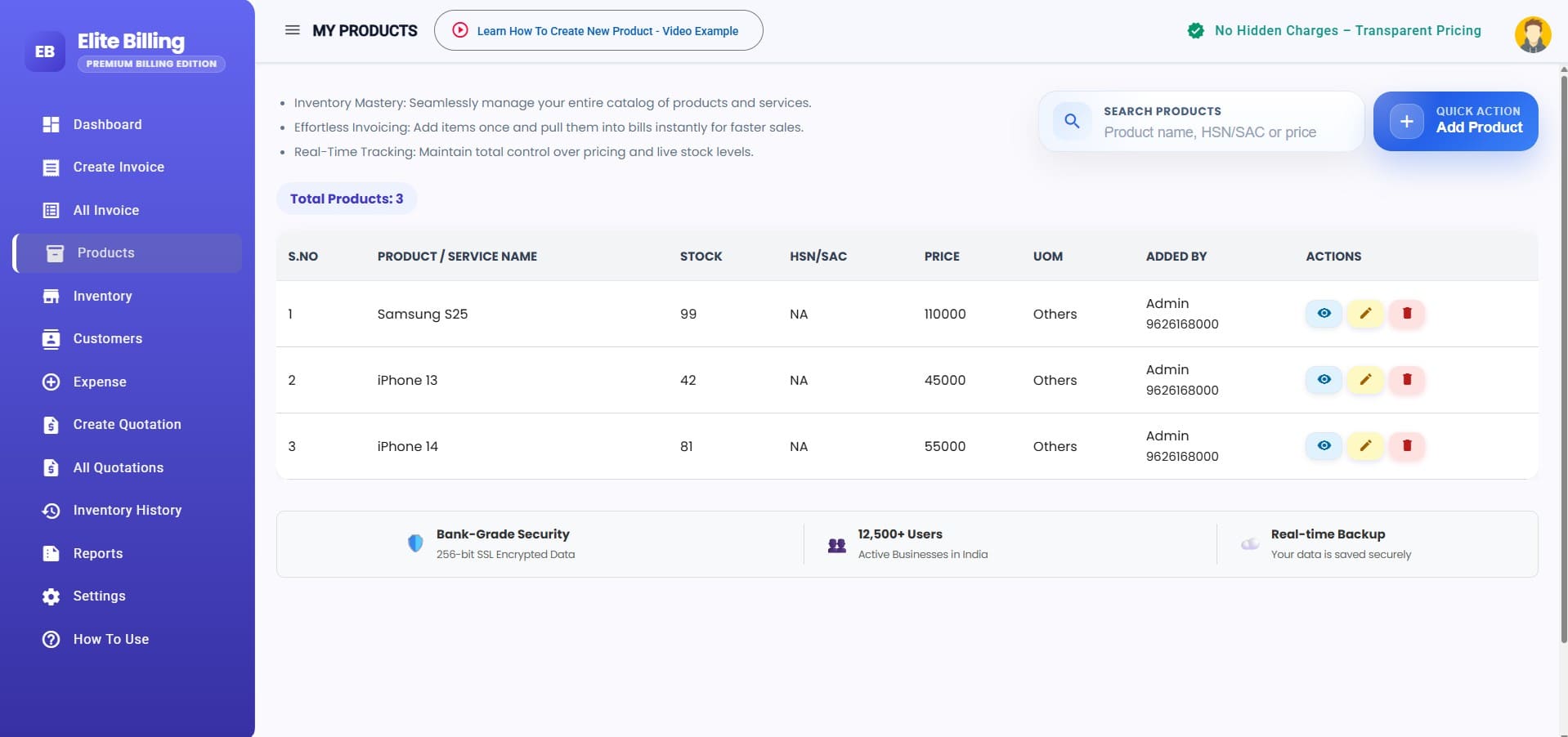 Manage your inventory with Elite Billing