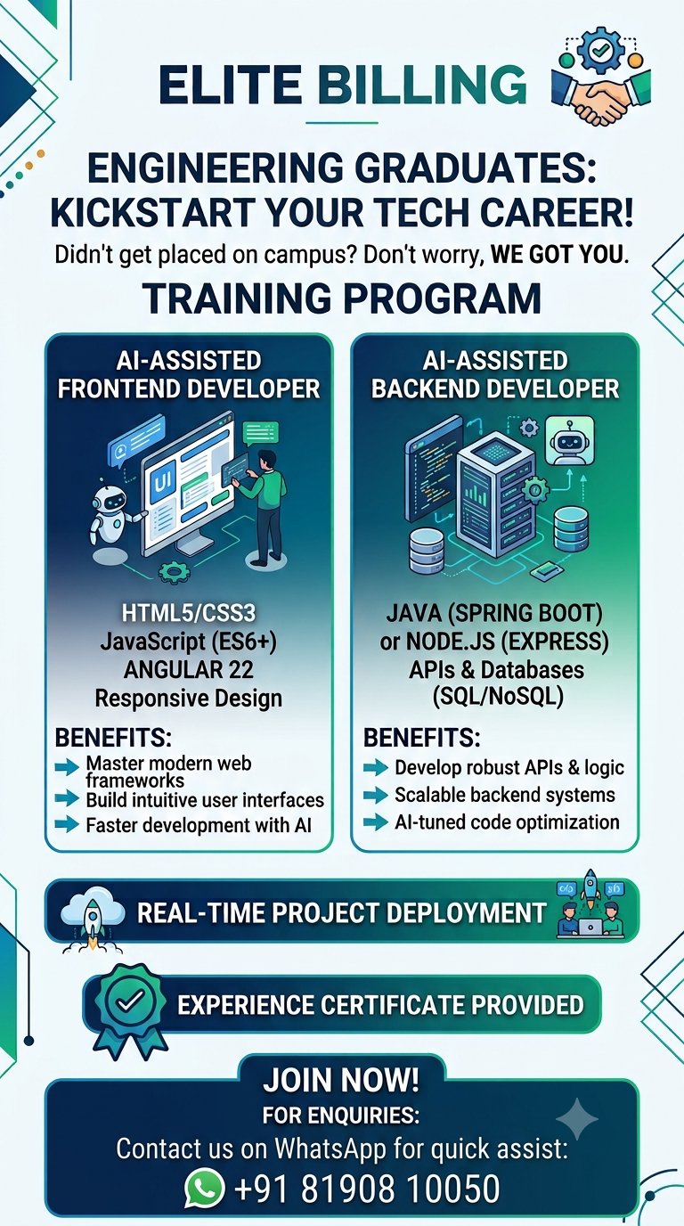 Software training in Erode for engineering graduates with frontend and backend tracks